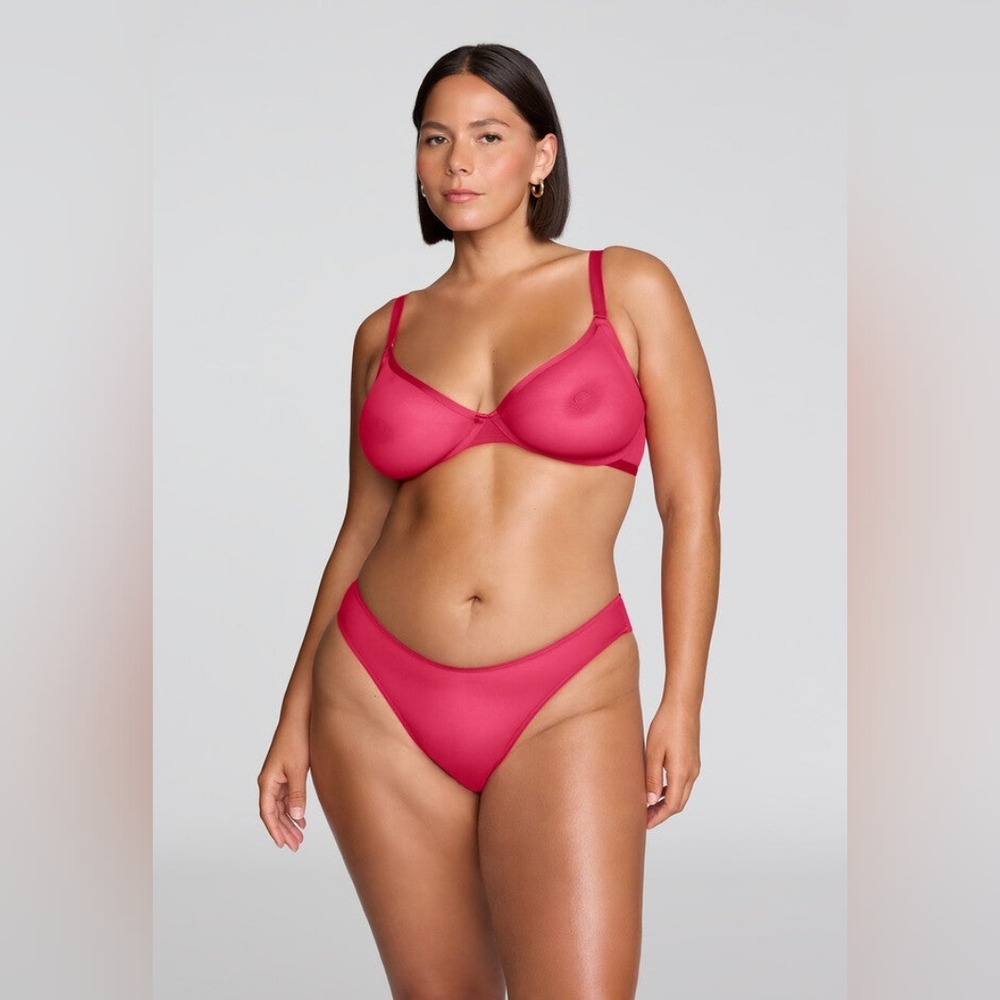 Cuup sheer the Plunge mesh underwire bra magenta Azalea pink 34C